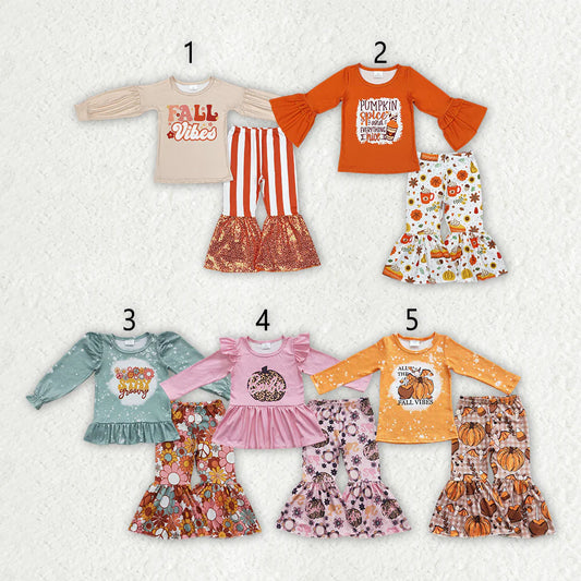 10.3 RTS Sibling Baby Girls Fall Shirt Bell Pants Outfits Sets