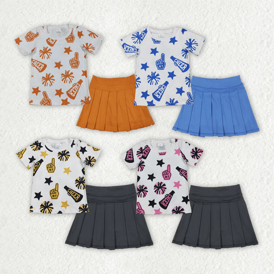 10.1 RST Sibling Baby Girls 4 colors Cheer Top Yoga Pleated Skirts Team Clothes Sets