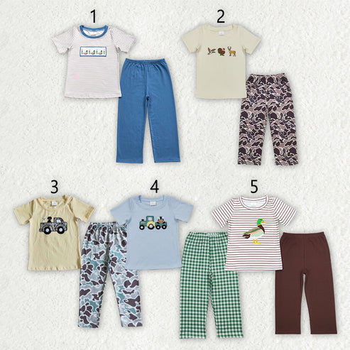 11.11 RTS Sibling Baby Boys Embroidery Hunting Short Sleeve Shirt Pants Clothes Sets