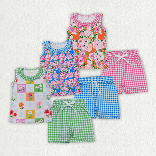 12.1 RTS Sibling Baby Girls Summer Ruffle Sleeveless Floral Top Shorts Sets