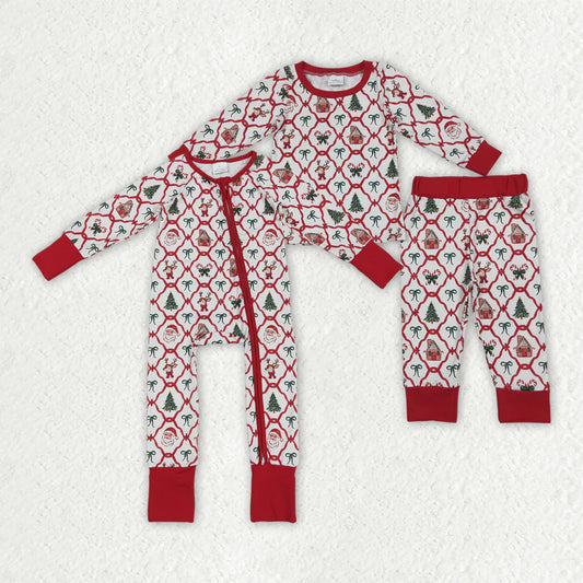10.3 RTS Sibling Baby Girls Christmas Bows Gingerbread Plaid Rompers Pajamas