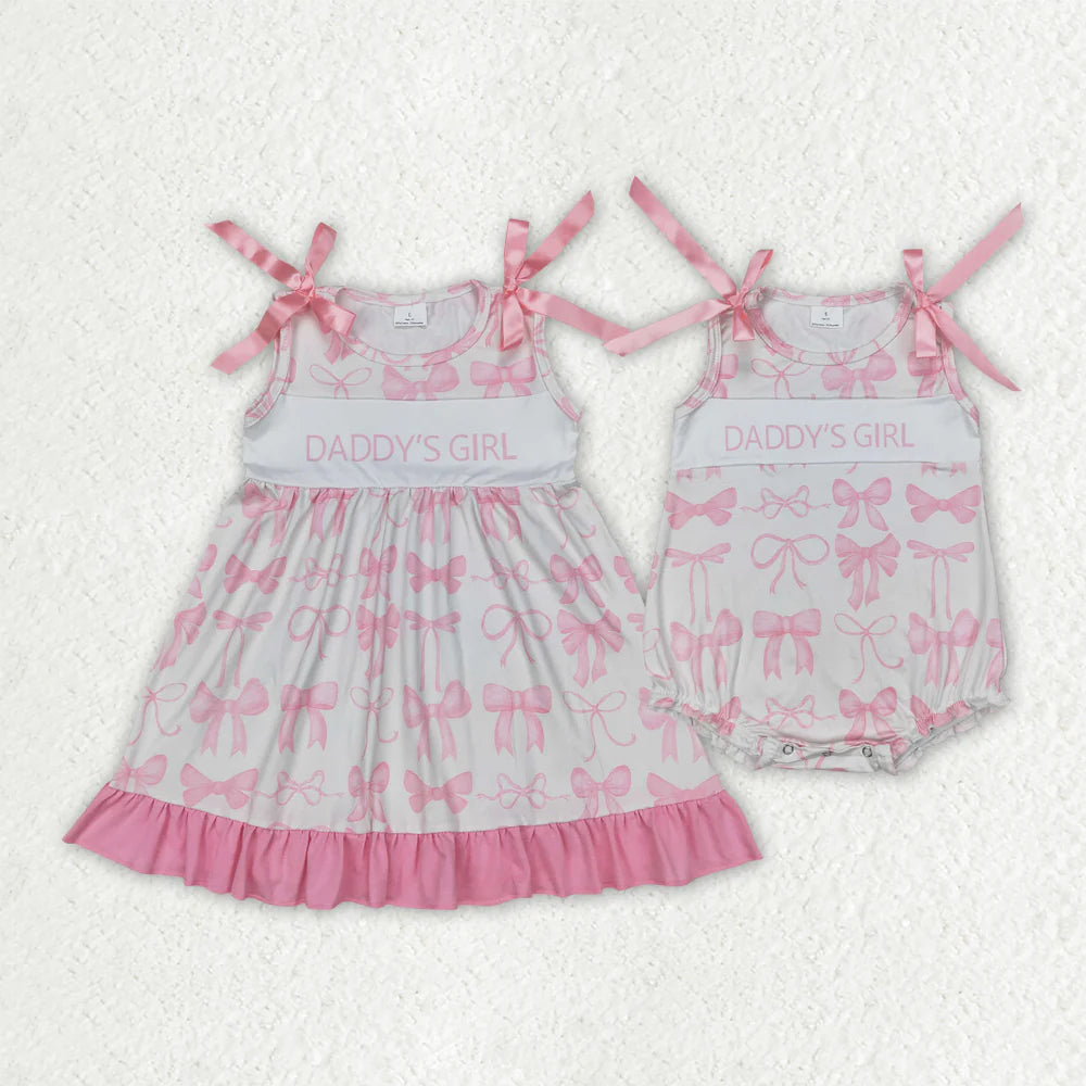 11.10 RTS Sibling Baby Girls Daddy's Girl Bows Rompers Dresses