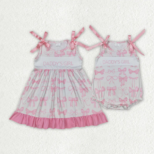 11.10 RTS Sibling Baby Girls Daddy's Girl Bows Rompers Dresses