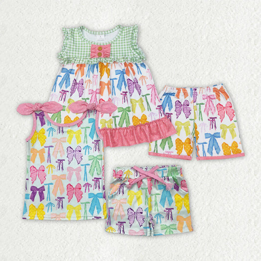11.12 RTS Sibling Baby Girls Colorful Bows Tops Shorts Outfits Sets