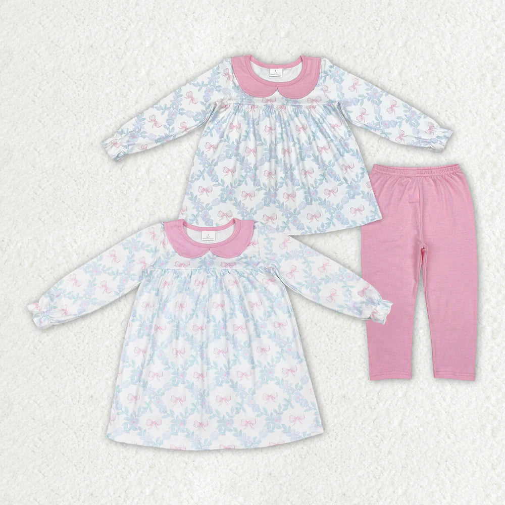 2.6 RTS Sibling Baby Girls Flowers Bows Dresses Clothes Sets