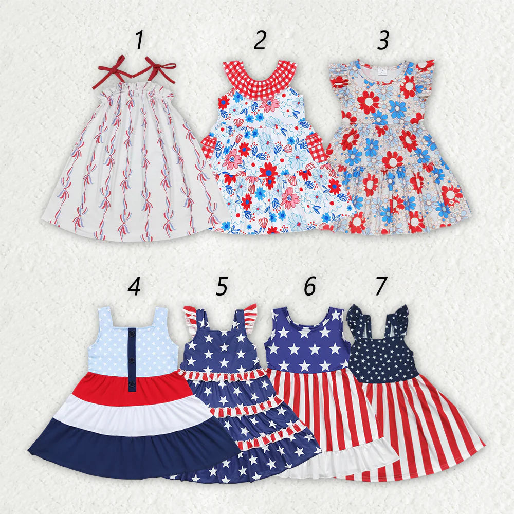 11.12 RST Sibling Baby Girls Stars 4th Of July Knee Length Dresses