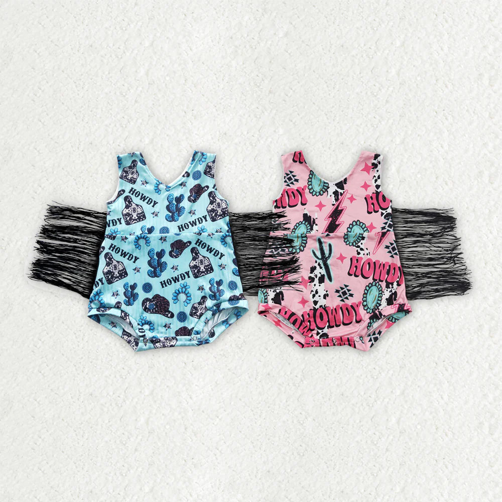 11.15 RTS Sibling Baby Girls Western Tassel Rompers