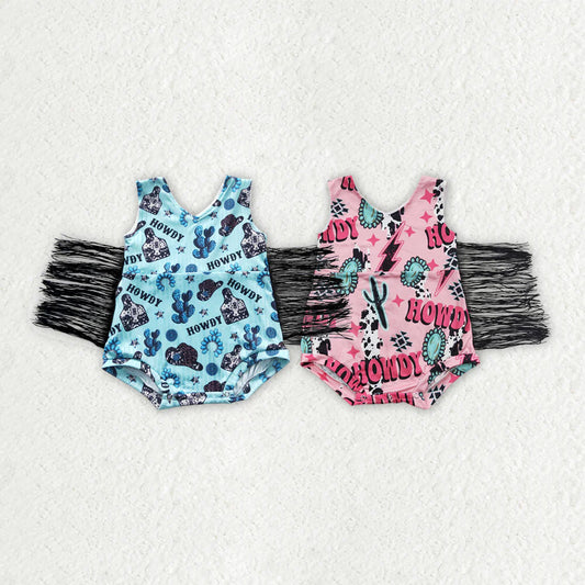 11.15 RTS Sibling Baby Girls Western Tassel Rompers