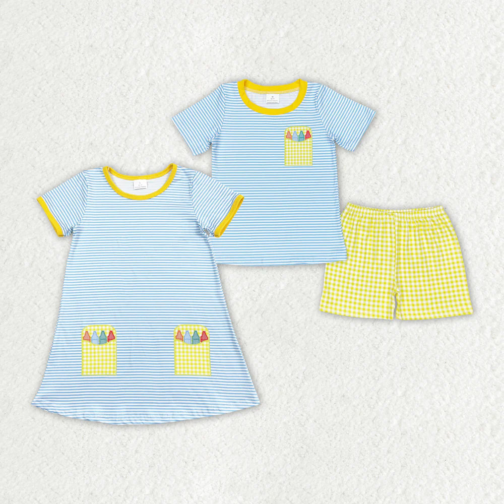 2.10 RTS Baby Girls Pencil Back To School Boys Sibling Dresses Summer Sets