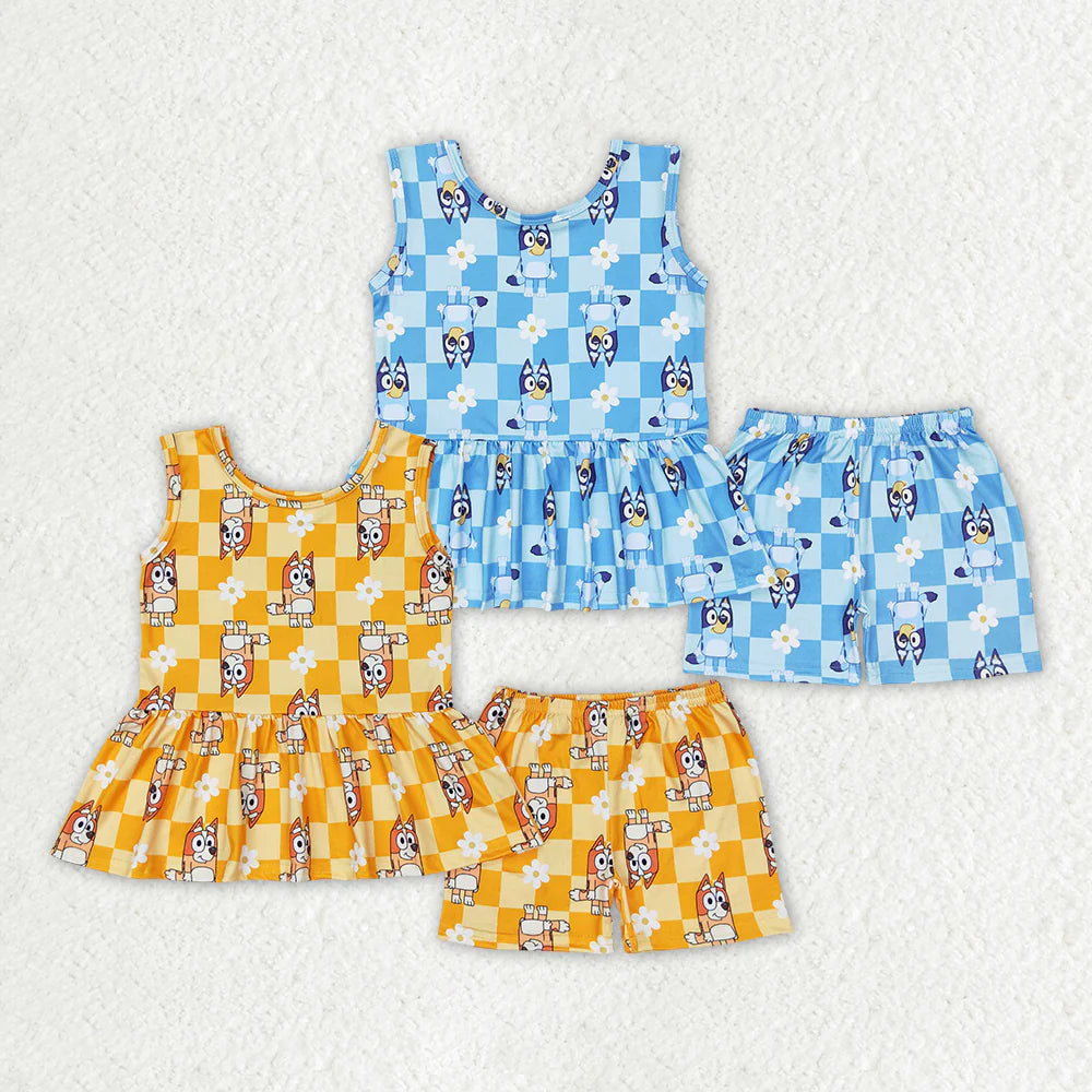 12.10 RTS Sibling Baby Girls Dogs Flowers Tunic Top Shorts Clothes Sets