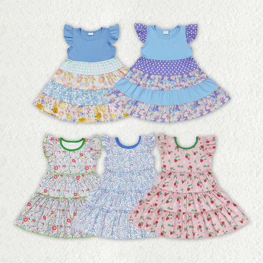 12.24 RST Sibling Baby Girls Flutter Sleeve Flowers Twirl Knee Length Dresses