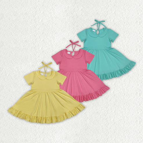 12.10 RST Sibling Baby Girls Cotton Collar Ruffle Knee Length Dresses