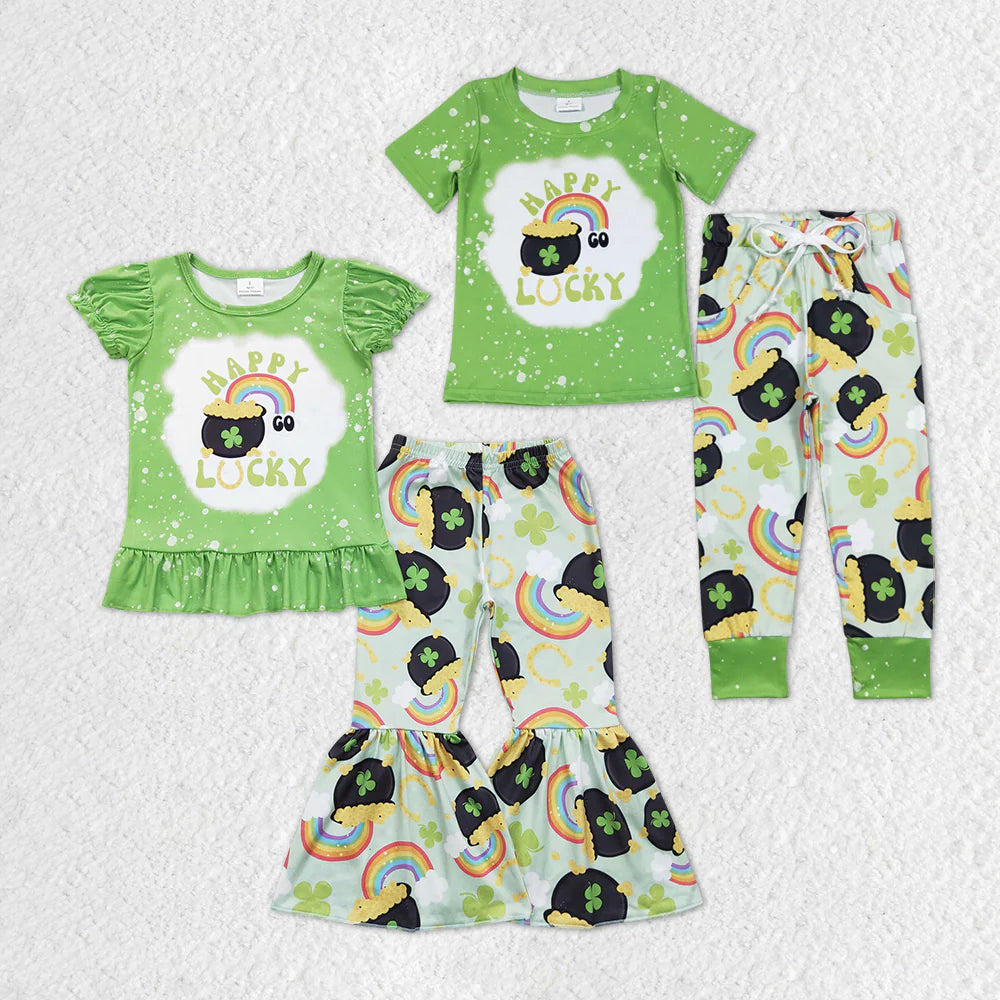 12.30 RTS Sibling Boys Baby Girls Happy Lucky St Patrick Day Outfits Clothes Sets