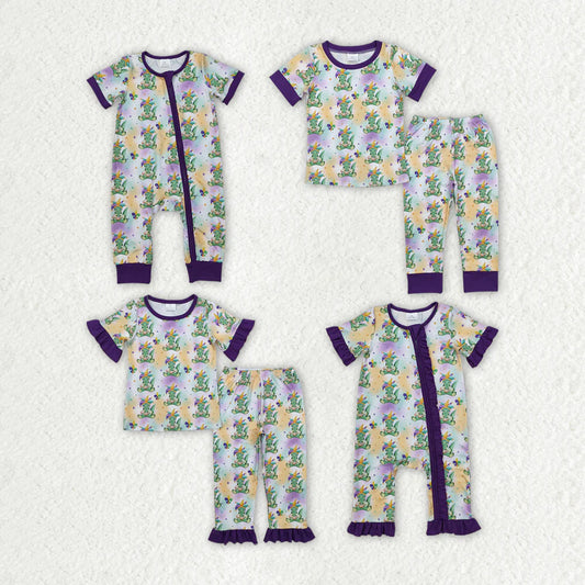 12.26 RTS Sibling Girls Baby Boys Mardi Gras Crocodile Rompers Pajamas Suits