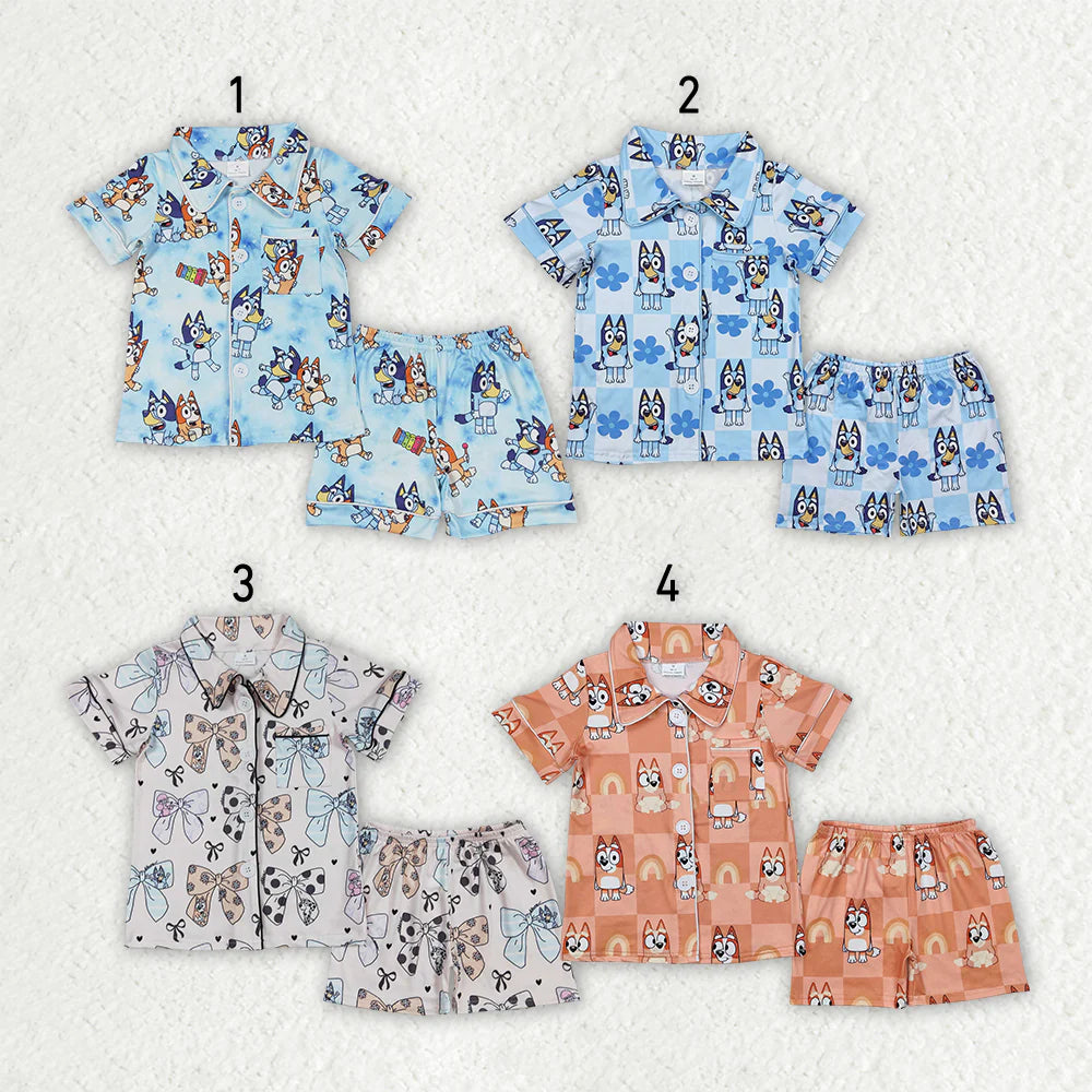 11.29 RTS Sibling Baby Kids Dogs Buttons Shirts Shorts Pajamas Sets