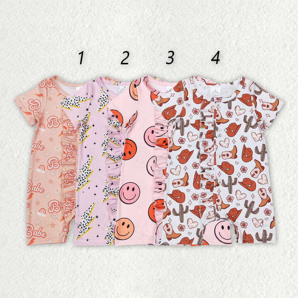 11.13 RTS Sibling Baby Girls Ruffle Western Short Sleeve Rompers