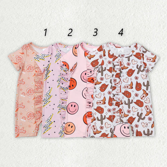 11.13 RTS Sibling Baby Girls Ruffle Western Short Sleeve Rompers