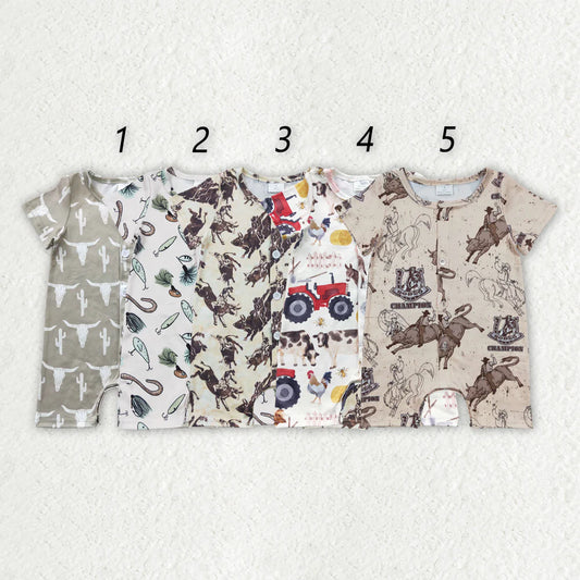 11.13 RTS Sibling Baby Boys Western Buttons Summer Rompers