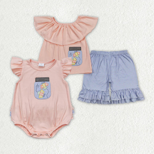 12.20 RTS Sibling Embroidery Baby Girls Honey Butterfly Rompers Clothes Sets
