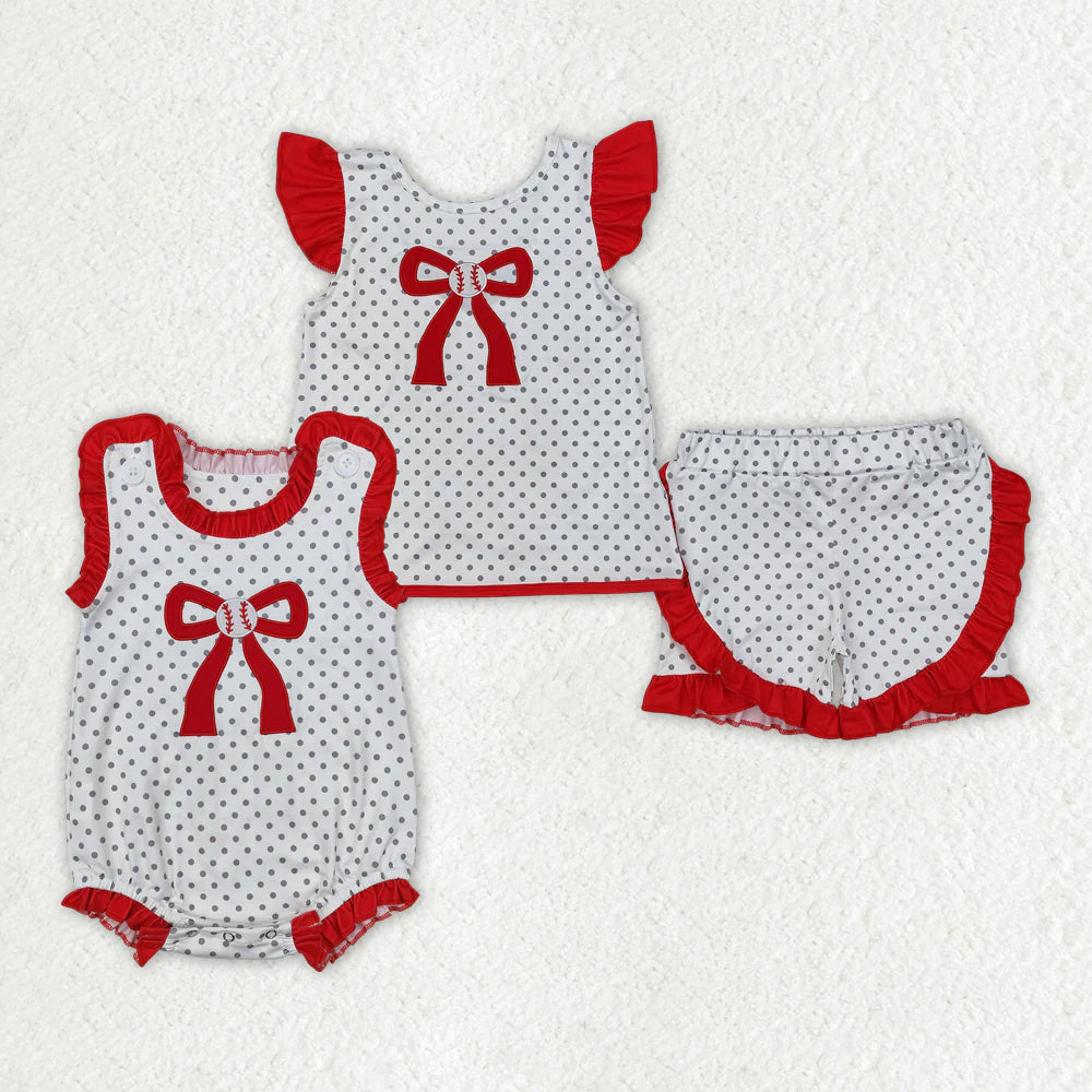 12.27 RTS Sibling Baby Girls Baseball Bow Rompers Clothes Suits