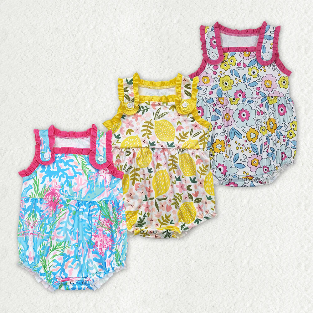 12.20 RST Sibling Baby Girls Summer Straps Ruffles Flowers Rompers