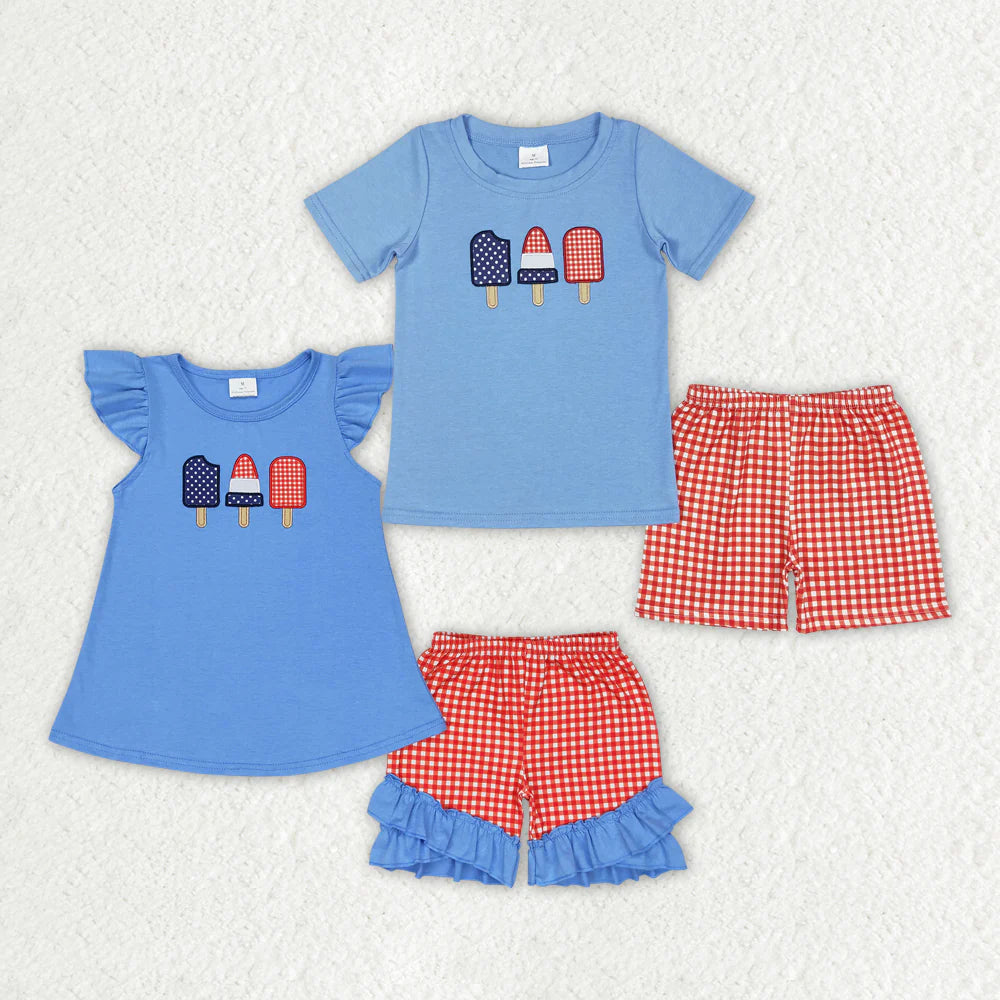 12.27 RTS Sibling Boys Baby Girls 4th Of July Popsicle Outfits Suits