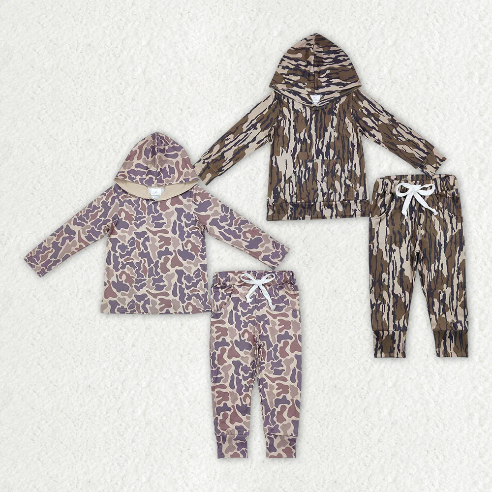 1.20 RTS Sibling Baby Boys Camo Hooded Top Pants Outfits Clothes Sets