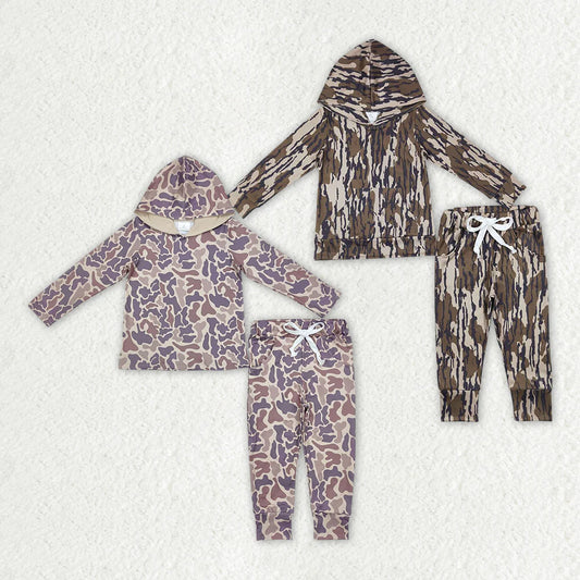 1.20 RTS Sibling Baby Boys Camo Hooded Top Pants Outfits Clothes Sets