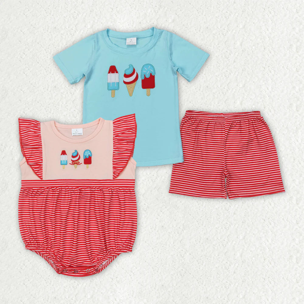 11.29 RTS Sibling Baby Boys Popstick Shirt 4th Of July Rompers Shorts Sets