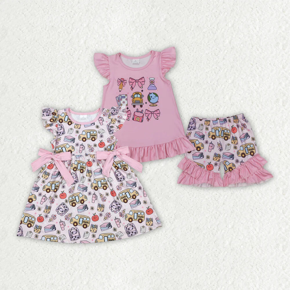 11.29 RTS Sibling Baby Girls Pencil Pink Bow Back To School Dresses Outfits