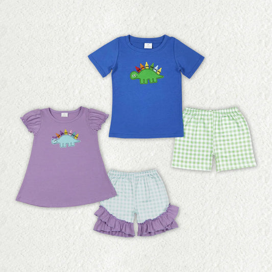 2.10 RTS Sibing Baby Girls Boys Summer Dinosaurs Back To School Sibling Clothes Sets