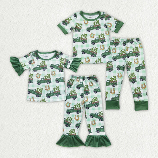 12.30 RTS Sibling Boys Baby Girls St Patrick Day Pajamas Suits
