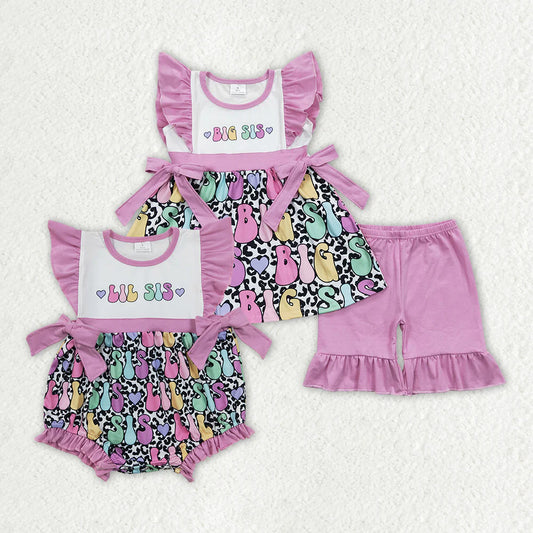 12.24 RTS Sibling Baby Girls Big Little Sister Bows Rompers Clothes Sets