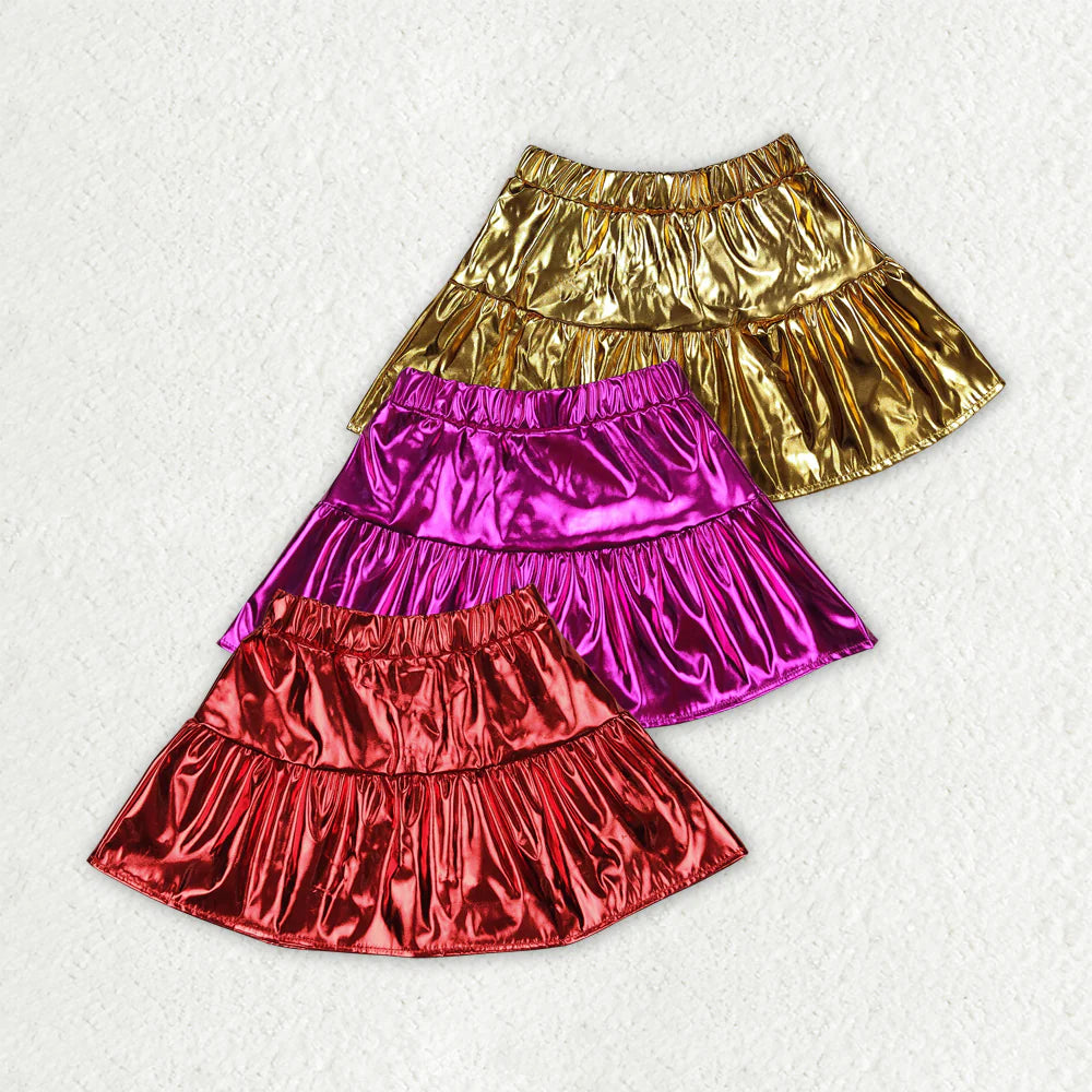 11.15 RTS 3 Colors Sibling Baby Girls Leather Metallic Skirts Bottoms