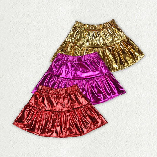 11.15 RTS 3 Colors Sibling Baby Girls Leather Metallic Skirts Bottoms