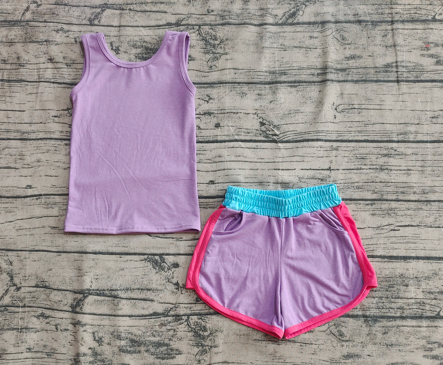 4.12 GSSO2506 Sample 10days Arrived RTS  Sleeveless lavender top shorts kids girls active wear set
