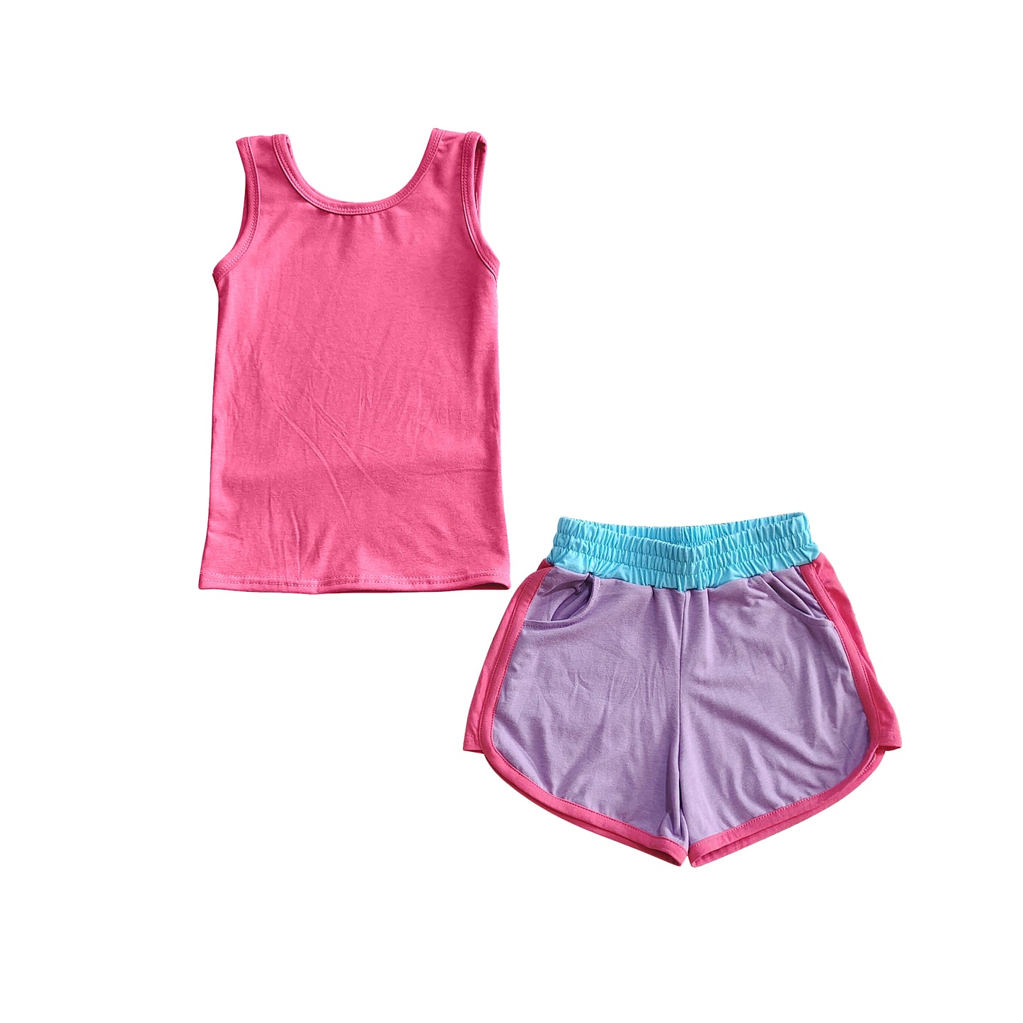 4.12 pre order Baby Girls Pink Sleeveless Yoga Tank Top Purple Yoga Shorts Set