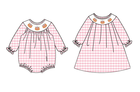 6.02   pre order Kids Girls Pink Plaid Long Sleeve Pumpkin Dress Autumn Fashion Cute Girls Outfit