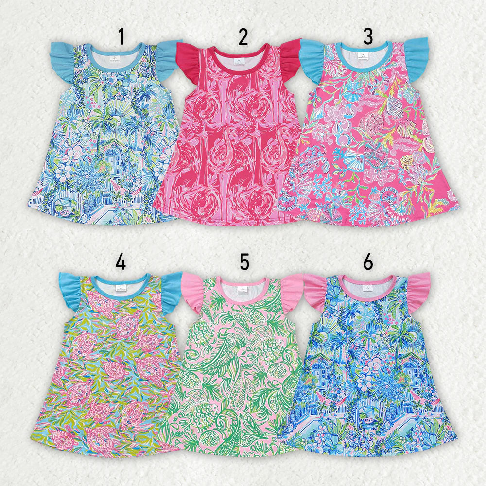 11.29 RST Sibling Baby Girls Sea Flowers Flutter Sleeve Tunic Tops