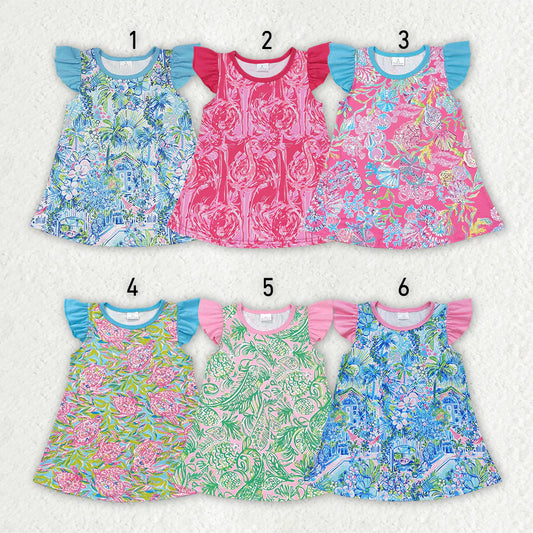 11.29 RST Sibling Baby Girls Sea Flowers Flutter Sleeve Tunic Tops