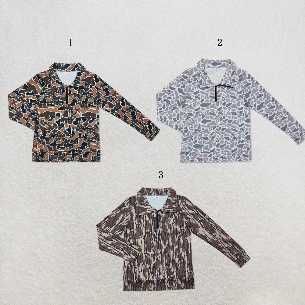 USA Warehouse (IN STOCK) Adult Women Camouflage Long Sleeve Tee Shirts Zip Pullovers Tops