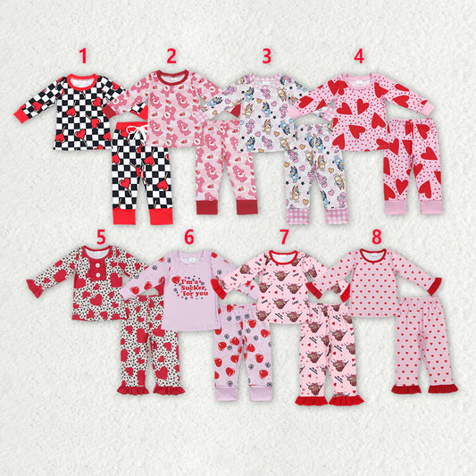 1.14 RTS Sibling Girls Baby Kids Valentines Tee Shirts Top Pants Pajamas Clothes Sets