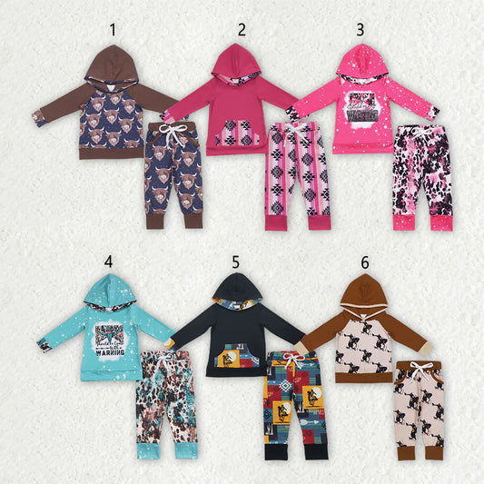 10.3 RTS Sibling Baby Boys Western Hooded Tops Pants Clothes Sets