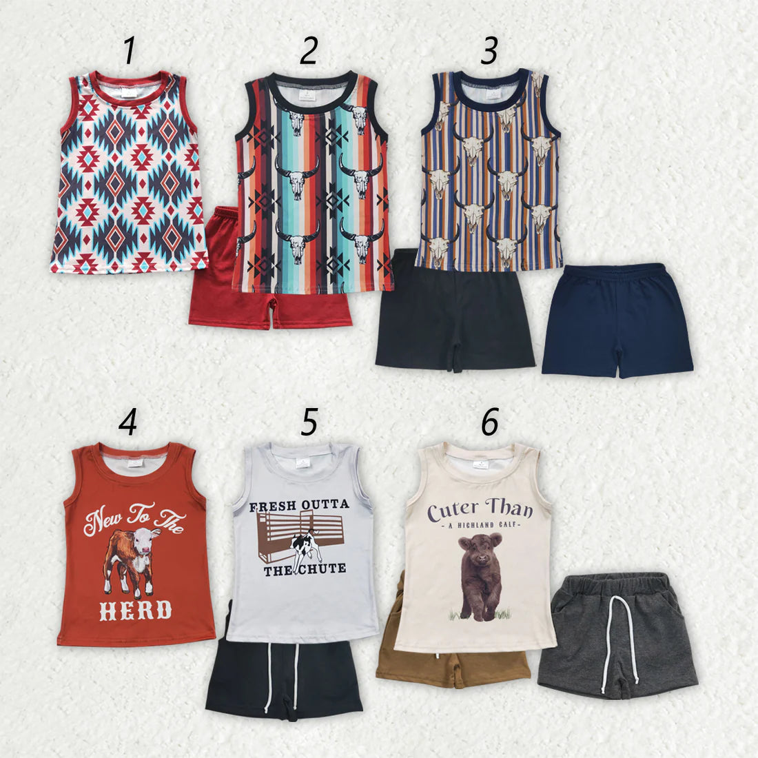 12.25 RTS Sibling Baby Boys Western Sleeveless Tee Shirts Shorts Sets