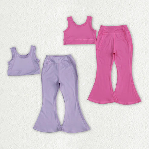 10.15 RTS Sibling Baby Girls Yoga Vest Bell Bottom Pants Active Wear Outfits