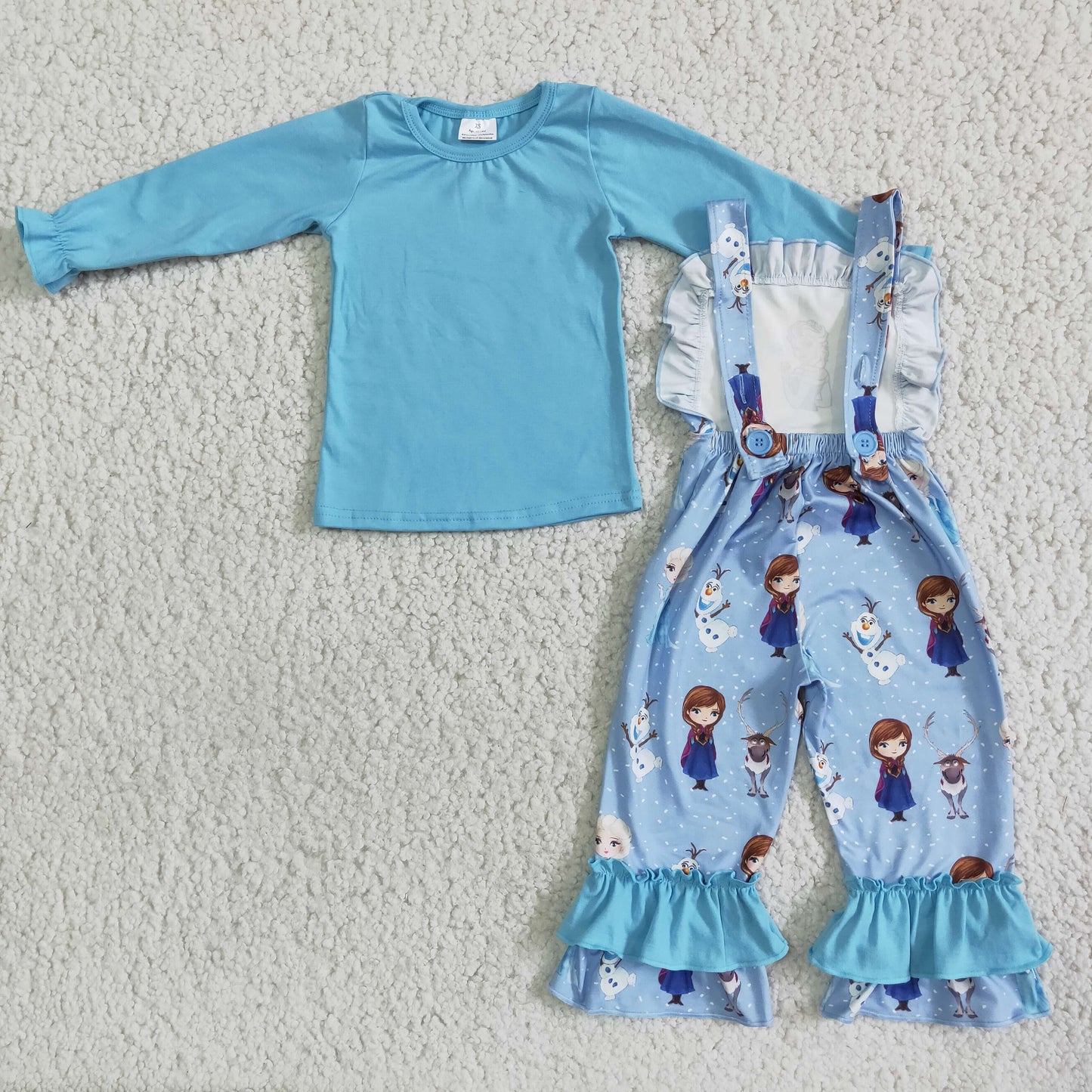 6 A17-28 blue top princess overalls girls outfits