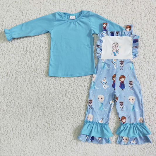 6 A17-28 blue top princess overalls girls outfits