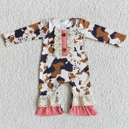 baby girl lace ruffle cow romper