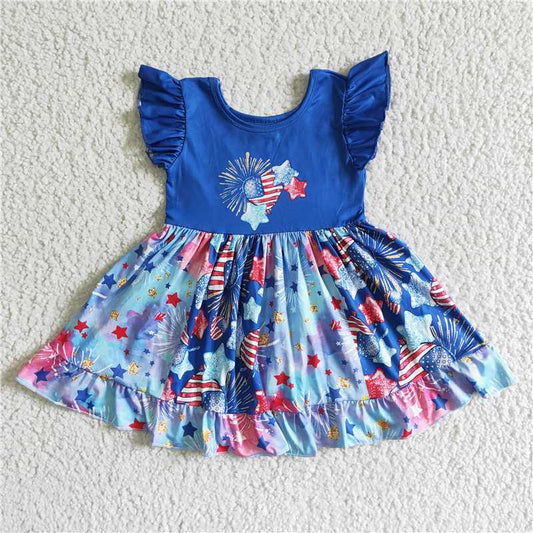 GSD0070 Girls' National Day Fireworks Blue Flying Sleeve Skirt
