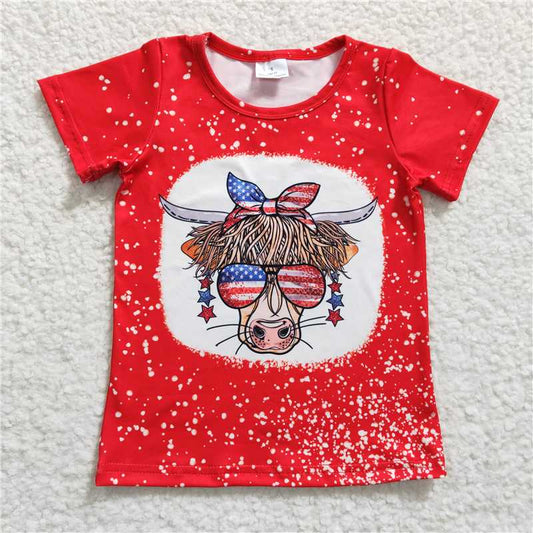 GT0114 Girls' National Day cow sunglasses red short-sleeved top
